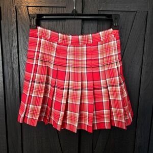 Red Plaid Pleated Skirt